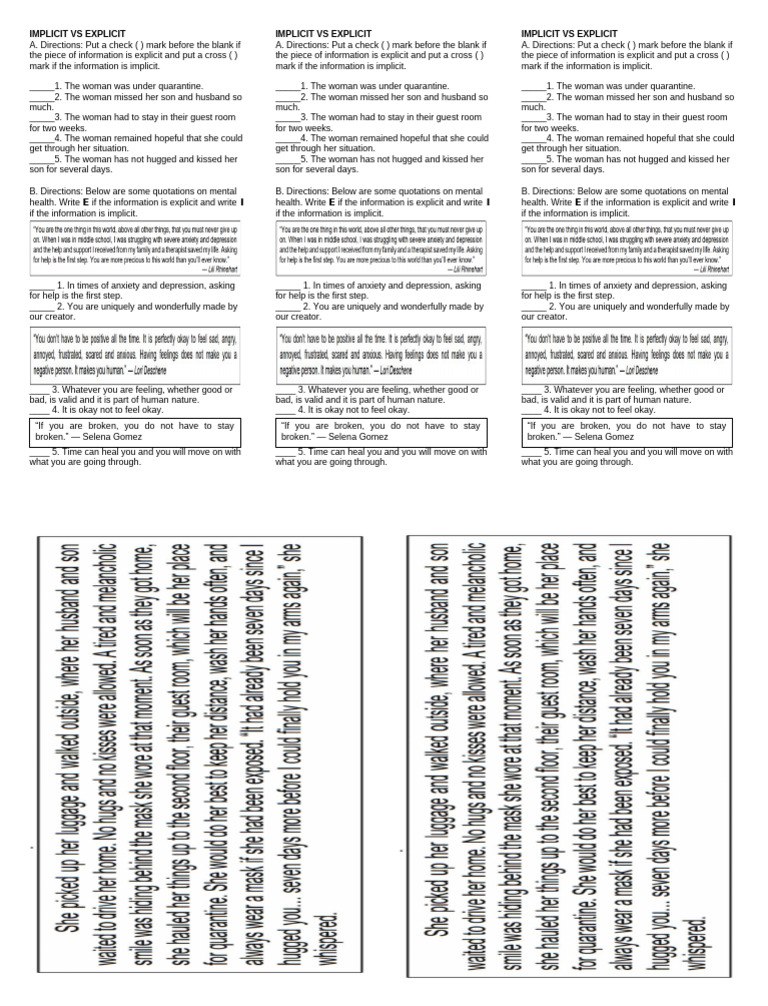 Implicit vs Explicit Information Guide | PDF | Psychology | Mental Health