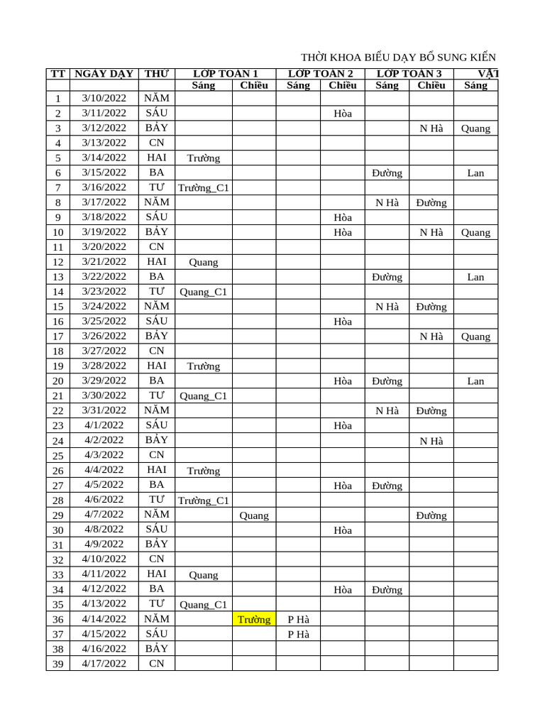 1.TKB Day Bu - Điều Chỉnh | PDF