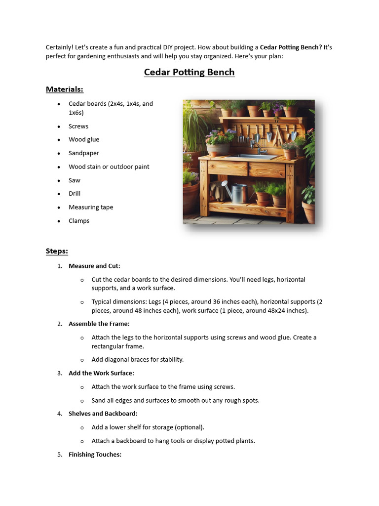 DIY Project Plan Cedar Potting Bench PDF
