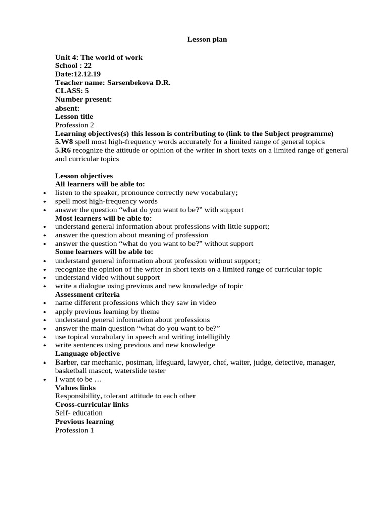 Exploring Professions in Grade 5 | PDF | Vocabulary | Language Arts ...