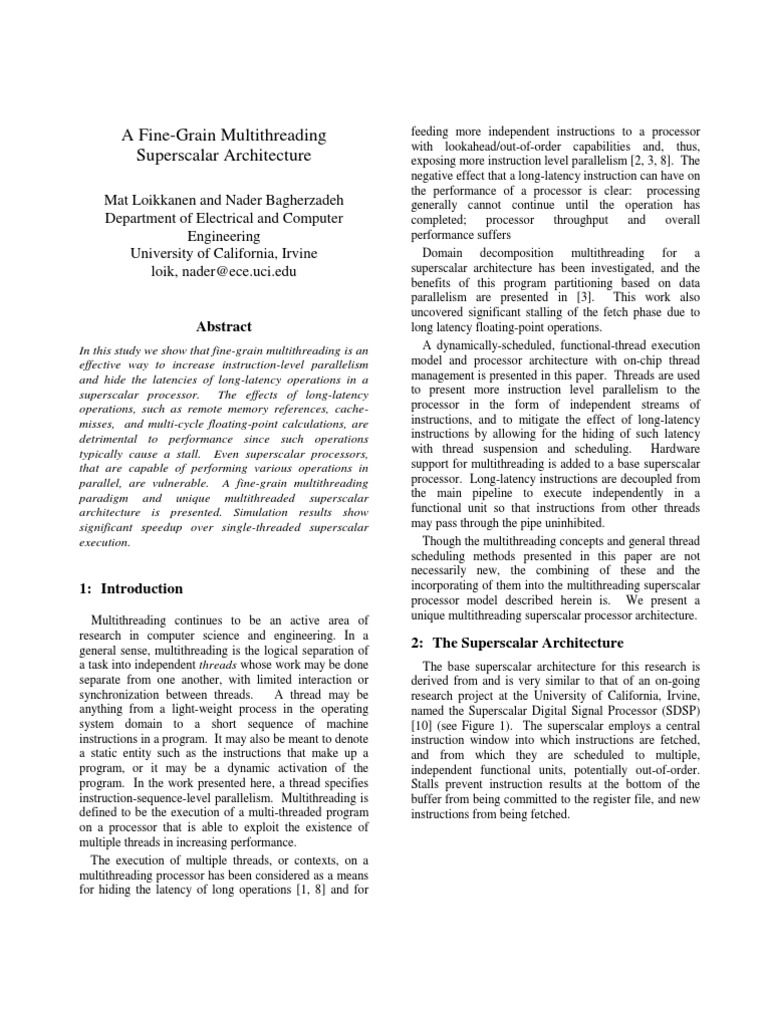 Fine-Grain Multithreading in Superscalar CPUs | PDF | Thread (Computing ...
