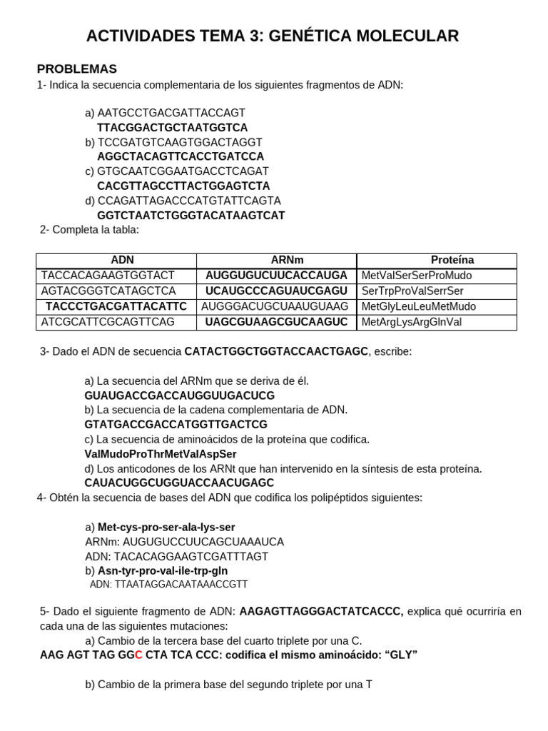 Actividades de Genética Molecular y Biotecnología | PDF | DNA ...