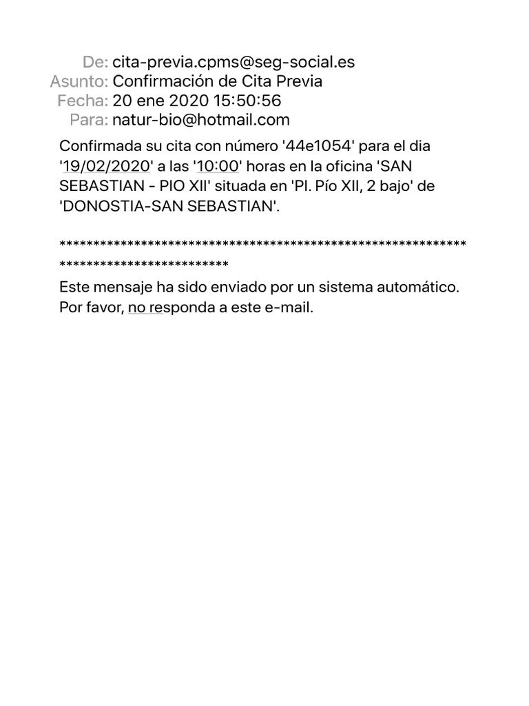 Confirmación de Cita Previa | PDF