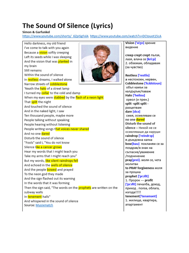 The Sound of Silence Lyrics Analysis | PDF