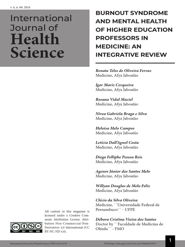 Burnout Syndrome and Mental Health of Higher Education Professors in ...