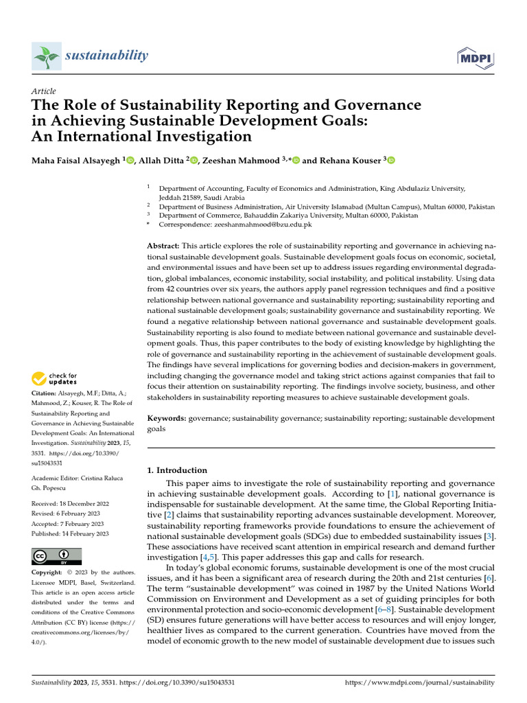 The Role of Sustainability Reporting and Governance in Achieving ...
