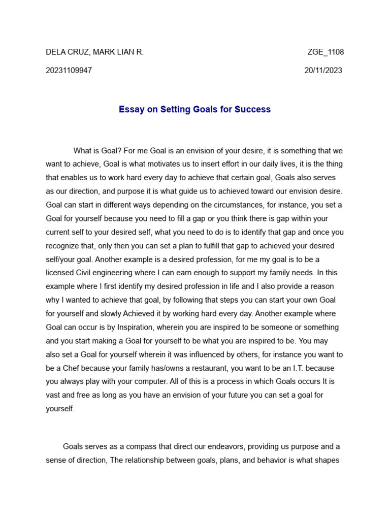 Essay On Setting Goals For Success | PDF | Goal | Organizational Behavior