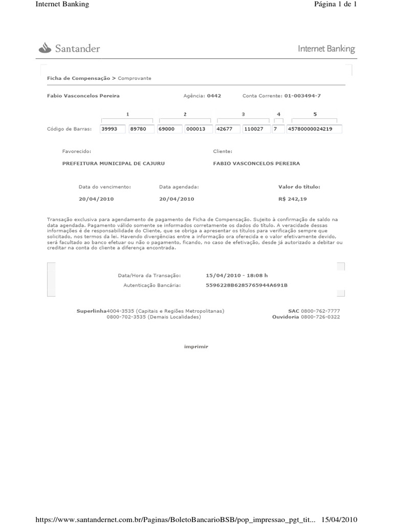 Ficha de Compensação : Imprimir | PDF