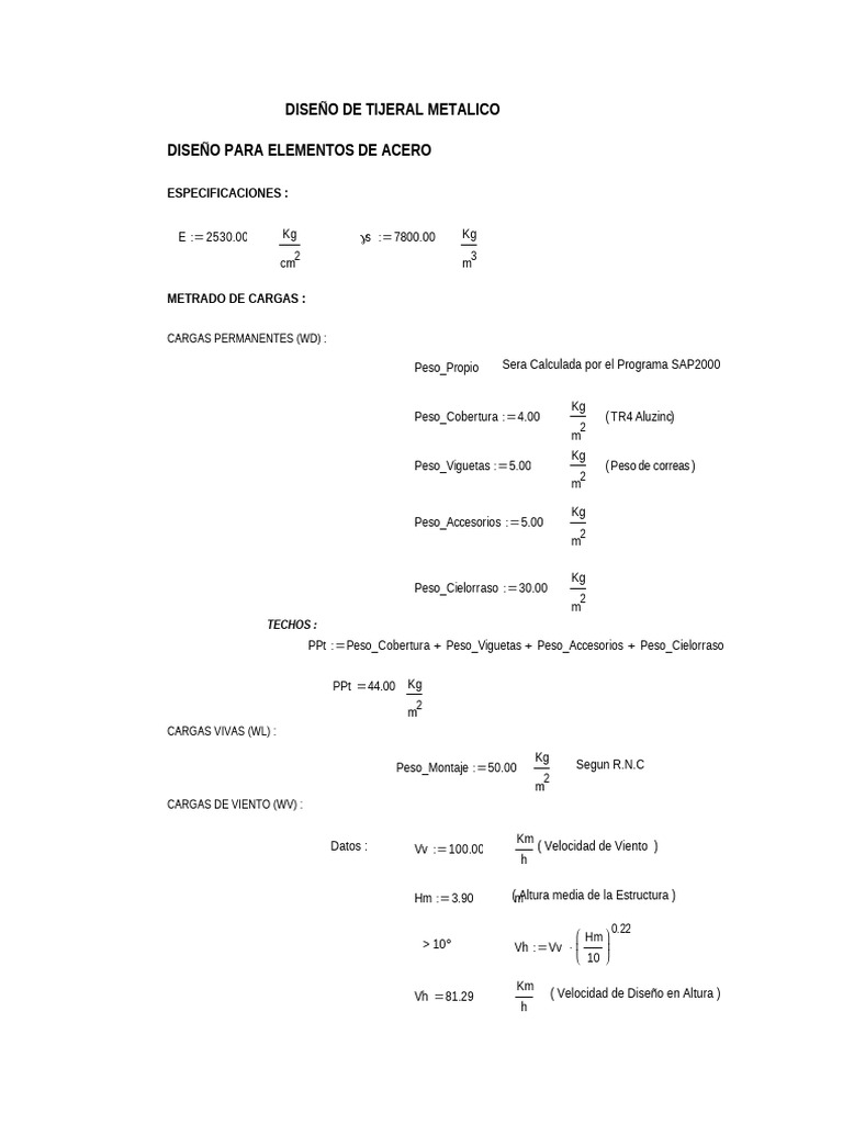 Diseño de Tijeral Metalico | PDF