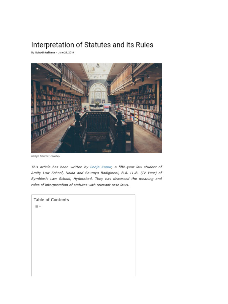 Rules of Interpretation of Statutes | PDF