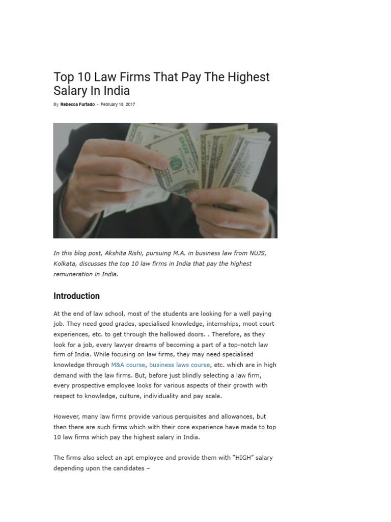 Top 10 Law Firms That Pay The Highest Salary In India PDF