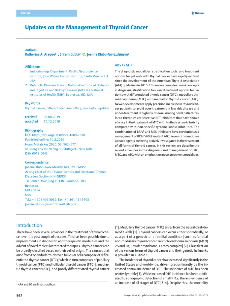 Updates On The Management of Thyroid Cancer | PDF