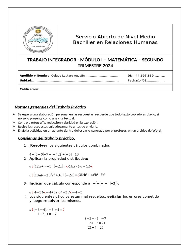 Trabajo Práctico Módulo I (Colque Lautaro, RESPUESTAS) | PDF