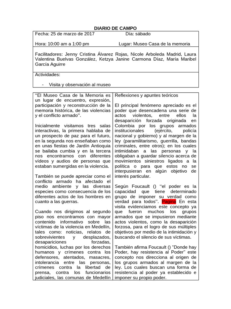 Diario de Campo Ejemplo | PDF