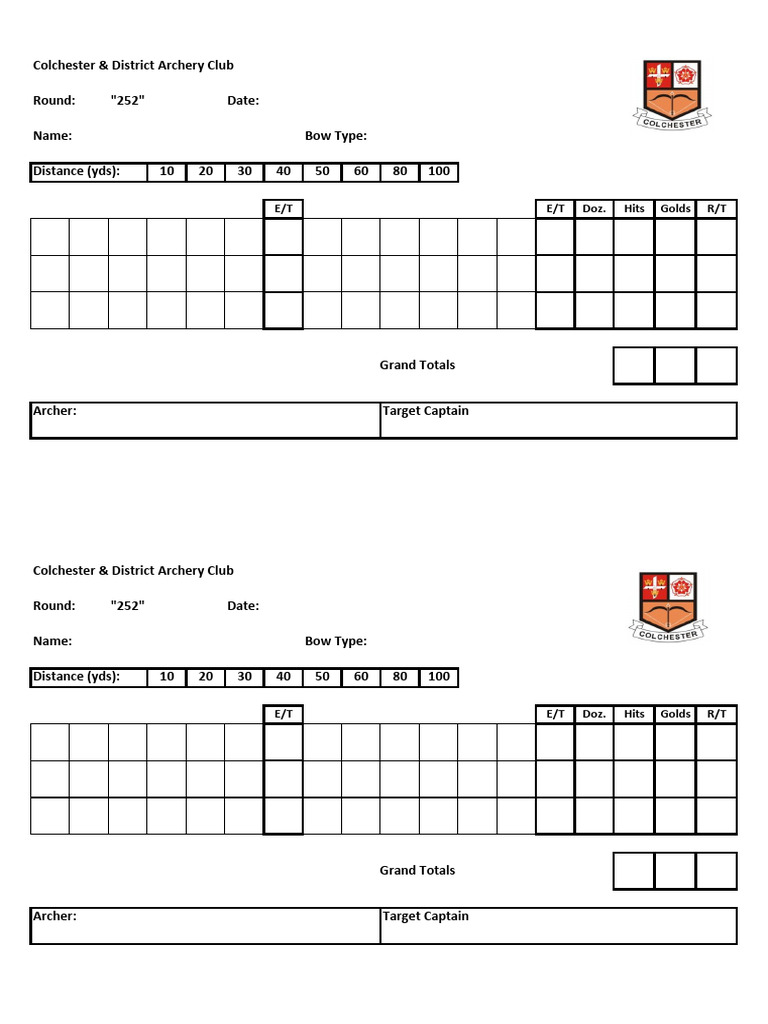 Colchester Archery Club Scorecard | PDF