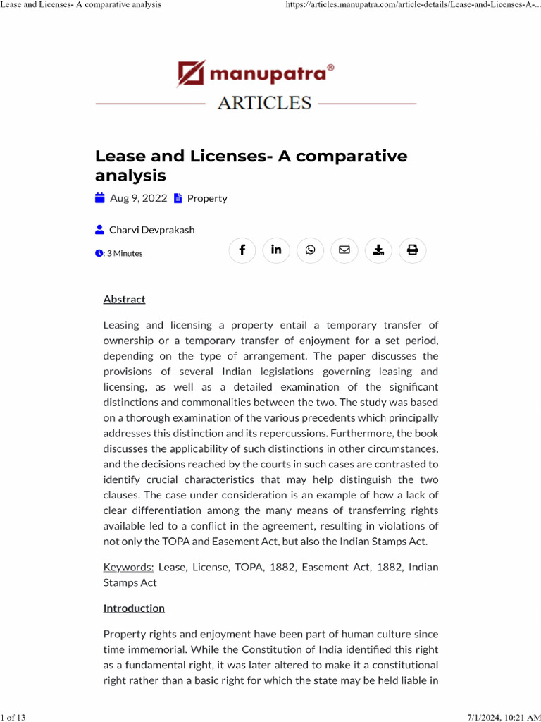 Leave and License - Manupatra | PDF