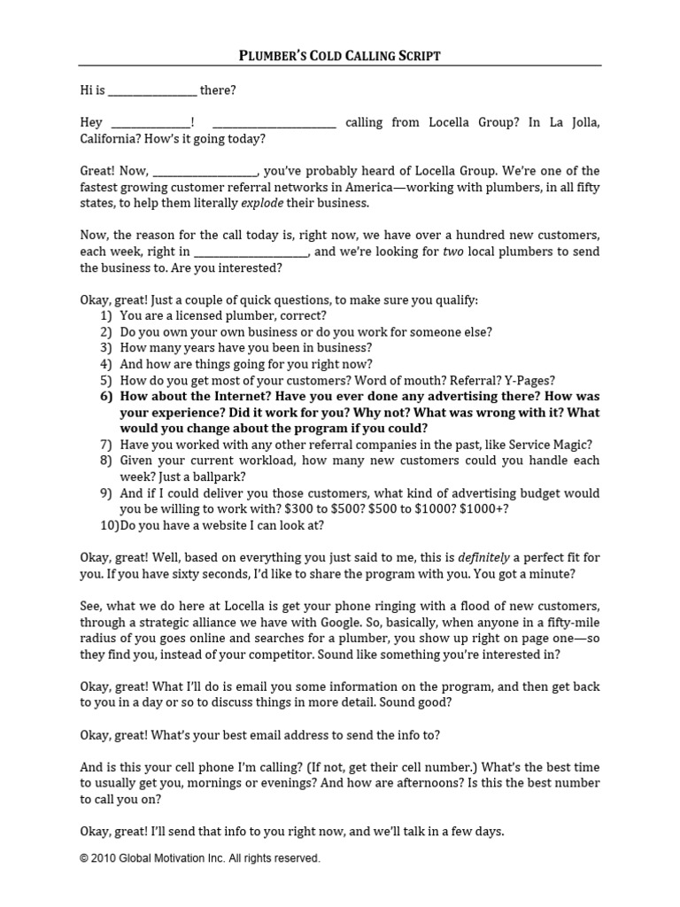 Locella Casual Cold Call Script | PDF