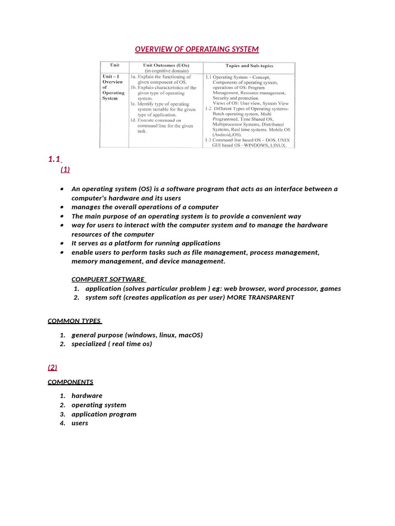 Overview of Operataing System 1 | PDF