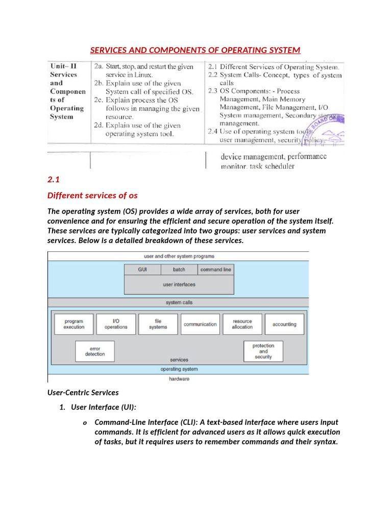 SERVICES AND COMPONENTS OF OPERATING SYSTEM 2 | PDF