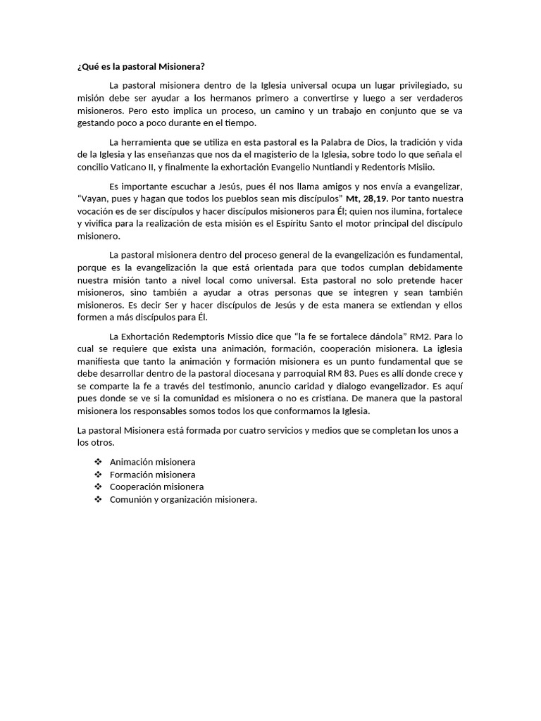 Pastoral Misionera en la Iglesia | PDF