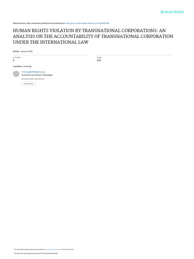Human Rights Violation by Transnational Corporations An Analysis On The ...