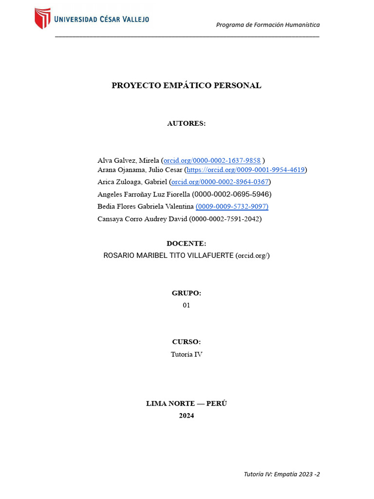Proyecto De Empatia 4 Docx Pdf