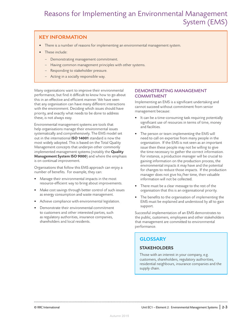 Benefits of Implementing an EMS | PDF | Environmental Resource ...