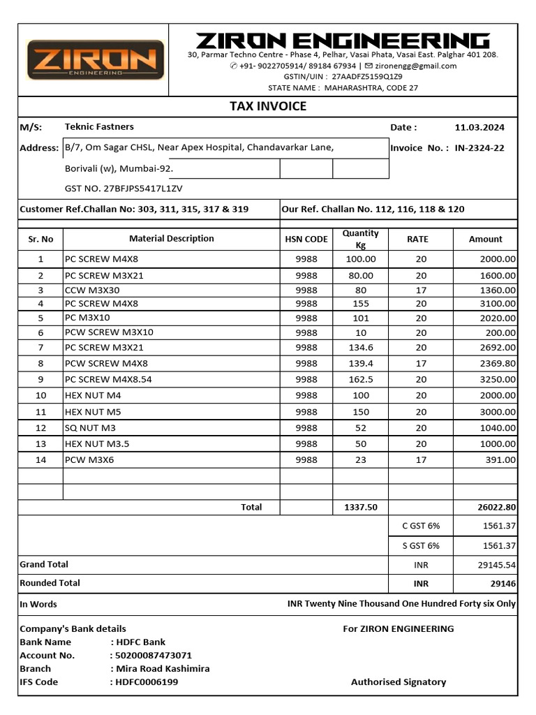 Z.invoice. 22 Teknic Fastners | PDF
