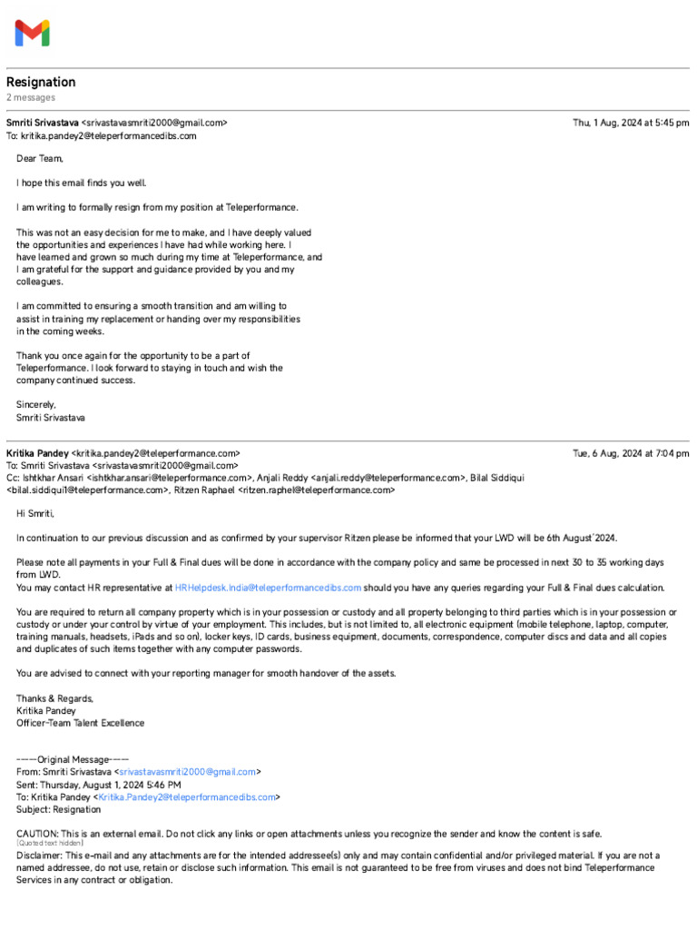 Gmail - Resignation | PDF