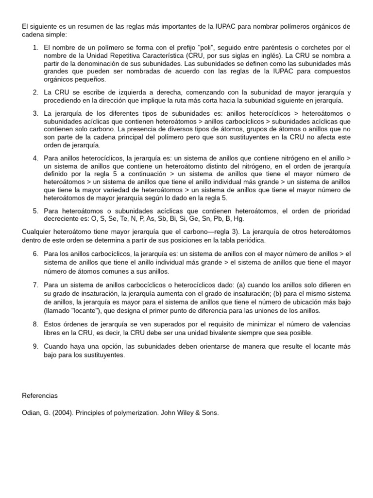 Reglas IUPAC para nombrar polímeros | PDF | Ciencias fisicas | Ciencia ...