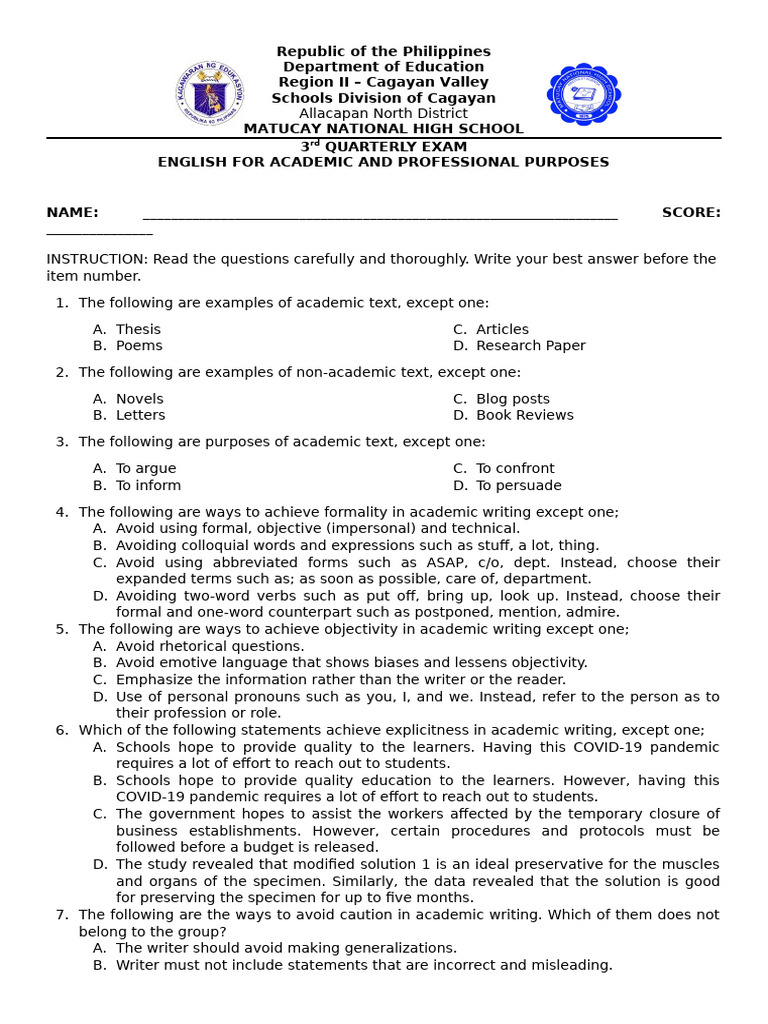 EAPP - 3rd Quarter Exam | PDF