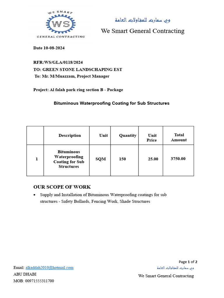 Waterproofing Quotation | PDF