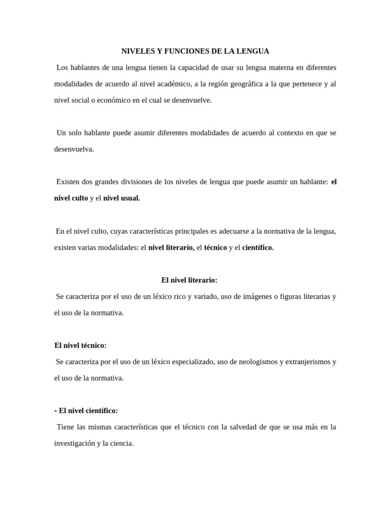 Niveles y Funciones de La Lengua | PDF | Lingüística | Artes del ...