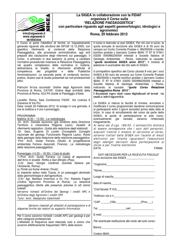 Relazione Paesaggistica 1 pagina Roma Cuenta de transacciones