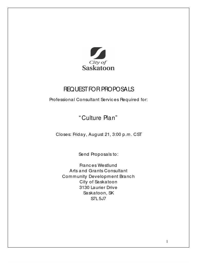 Saskatoon Culture Plan RFP 2023 | PDF | Community | Strategic Management