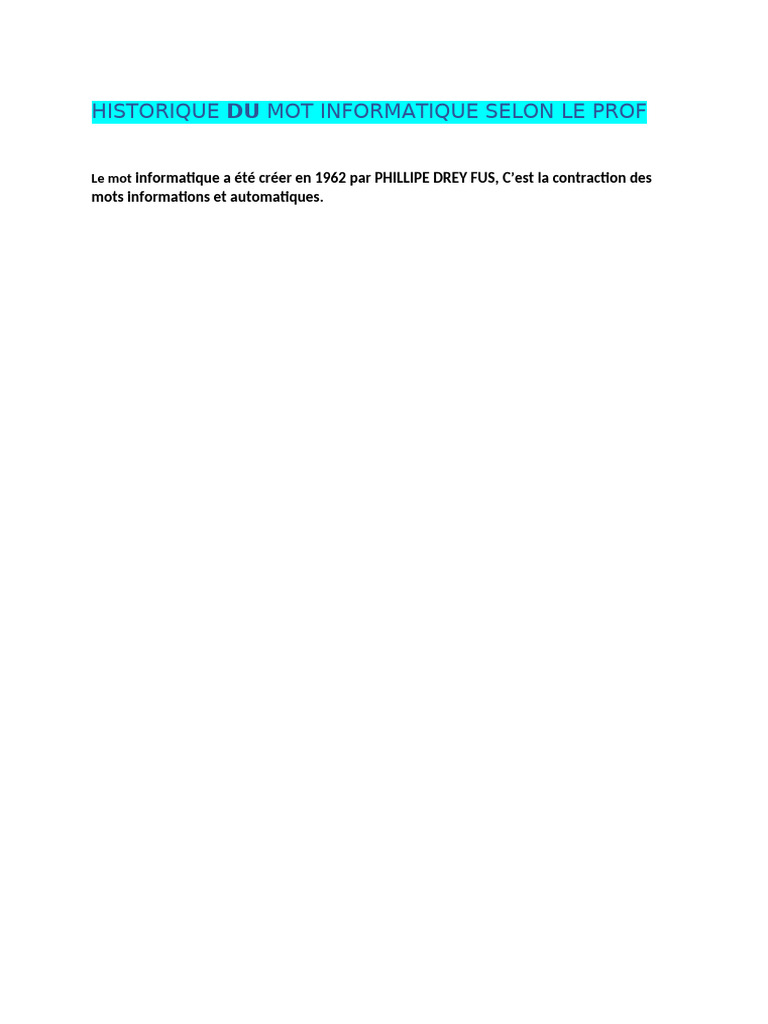 Historique Du Mot Informatique Selon Le Prof | PDF