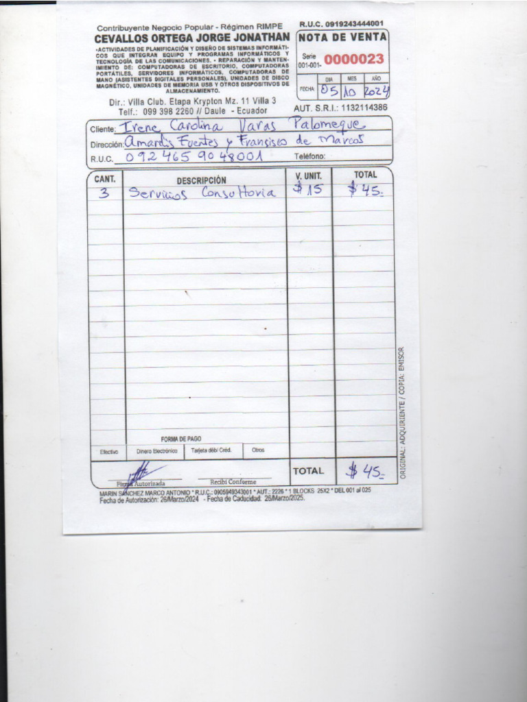 Nota de Venta 23 | PDF
