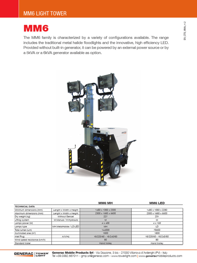 mm6 - Esite, Generac Light Tower, Catalogue | PDF