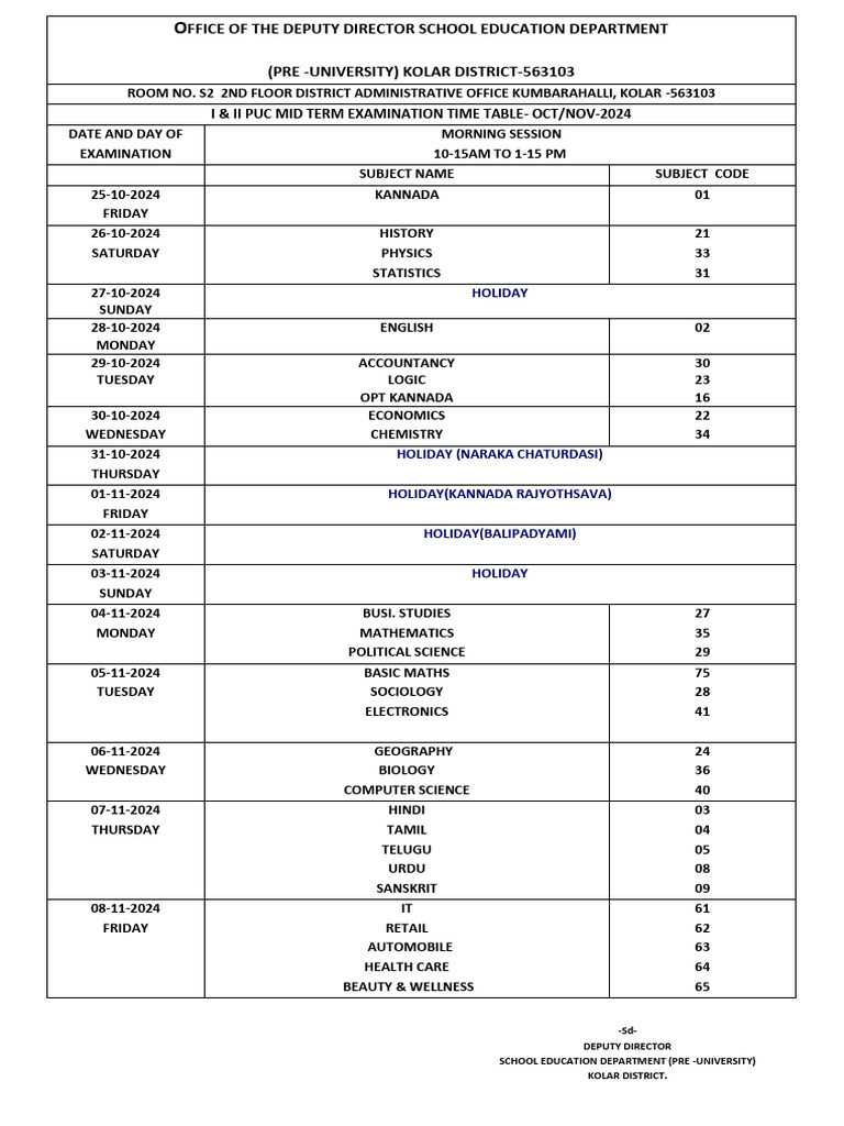 Mid-Term Exam 2024 Time Table | PDF