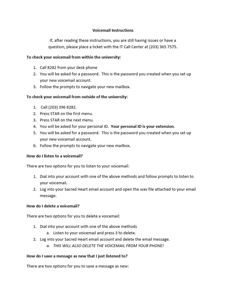 Voicemail Instructions | PDF