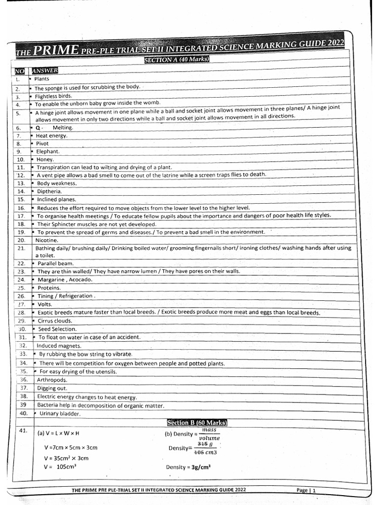 Prime Pre-Ple Set 2 Sci Marking Guide | PDF