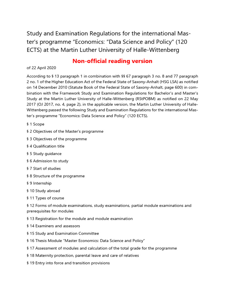Study and Examination Regulations | PDF
