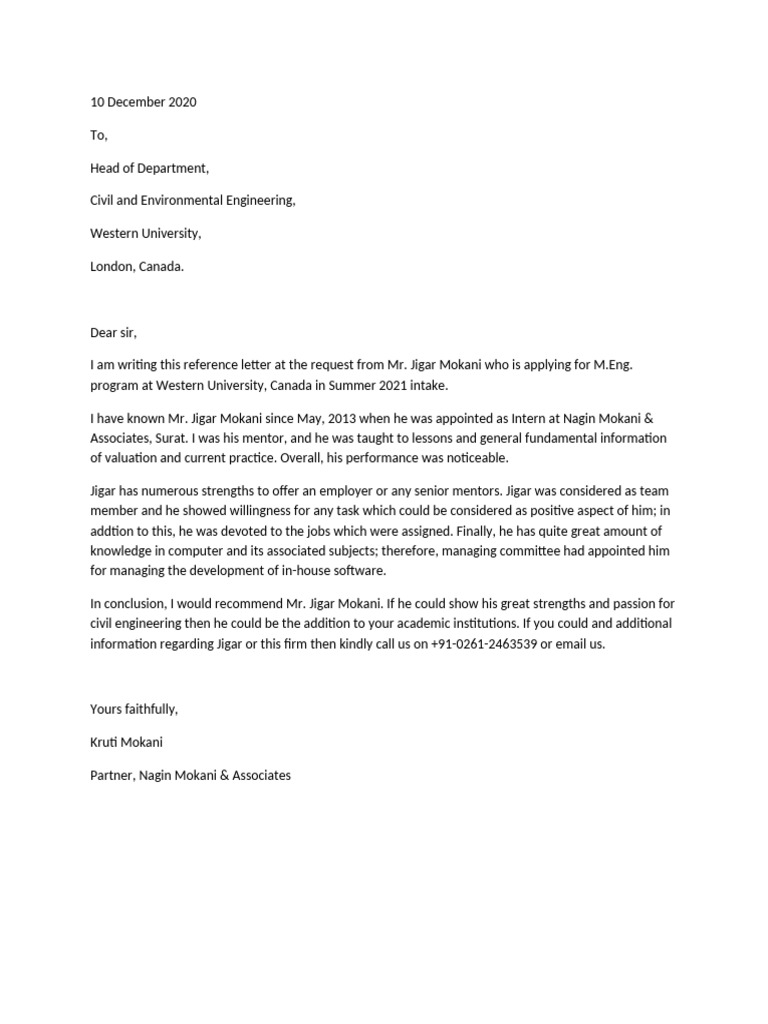 Reference Letter - ABC | PDF