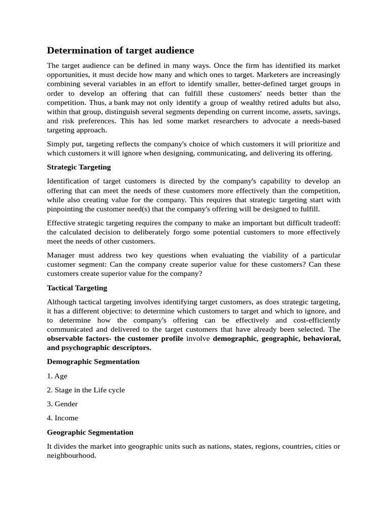Target Audience | PDF | Market Segmentation | Target Audience