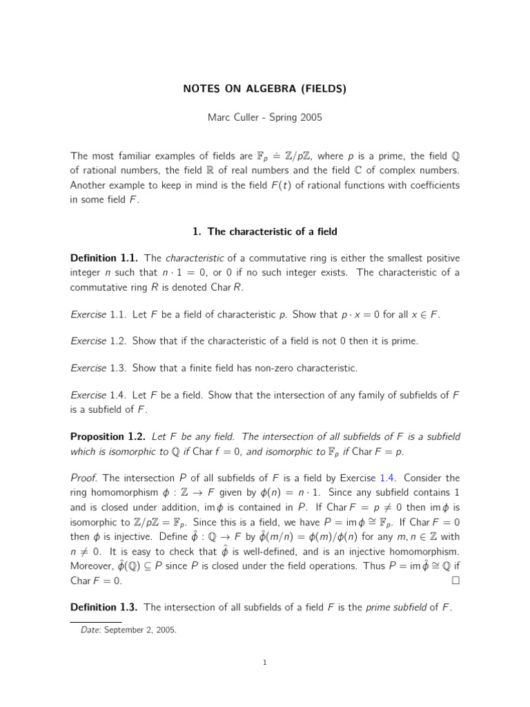 Notes On Algebra (Fields) | PDF