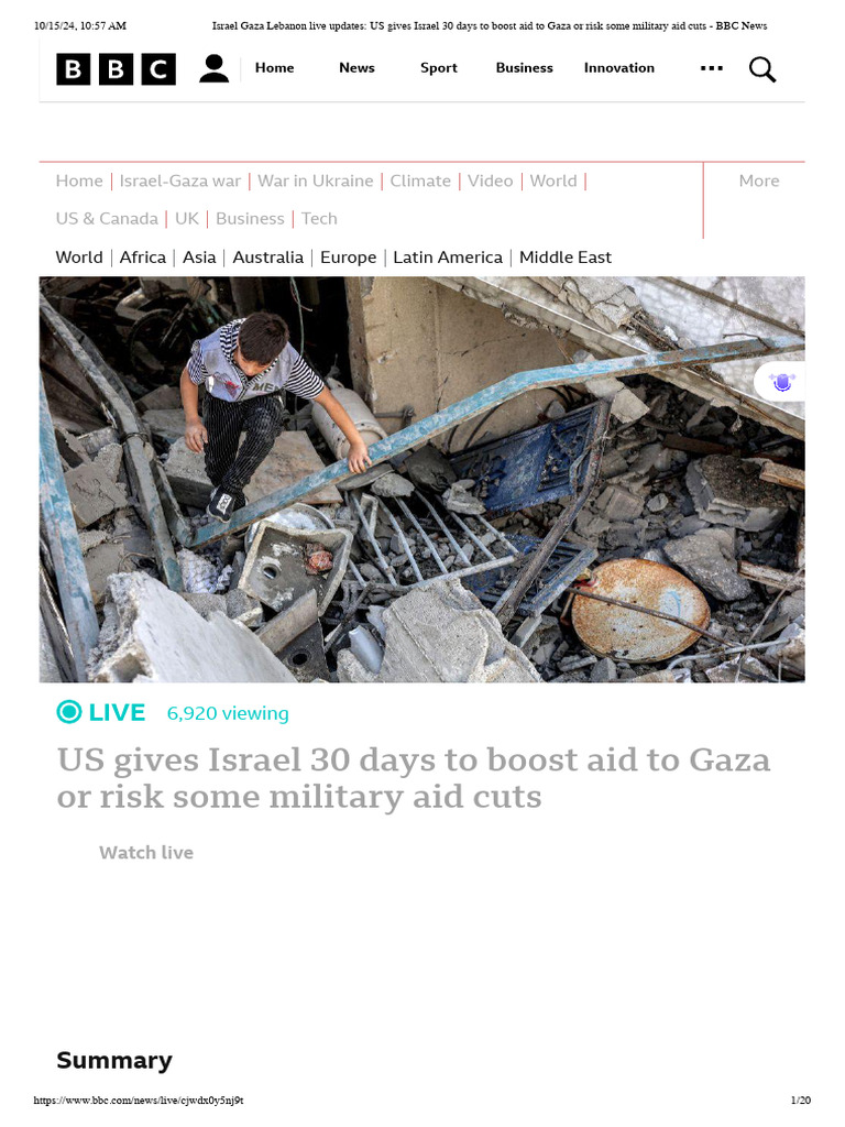 Israel Gaza Lebanon Live Updates - US Gives Israel 30 Days To Boost Aid ...