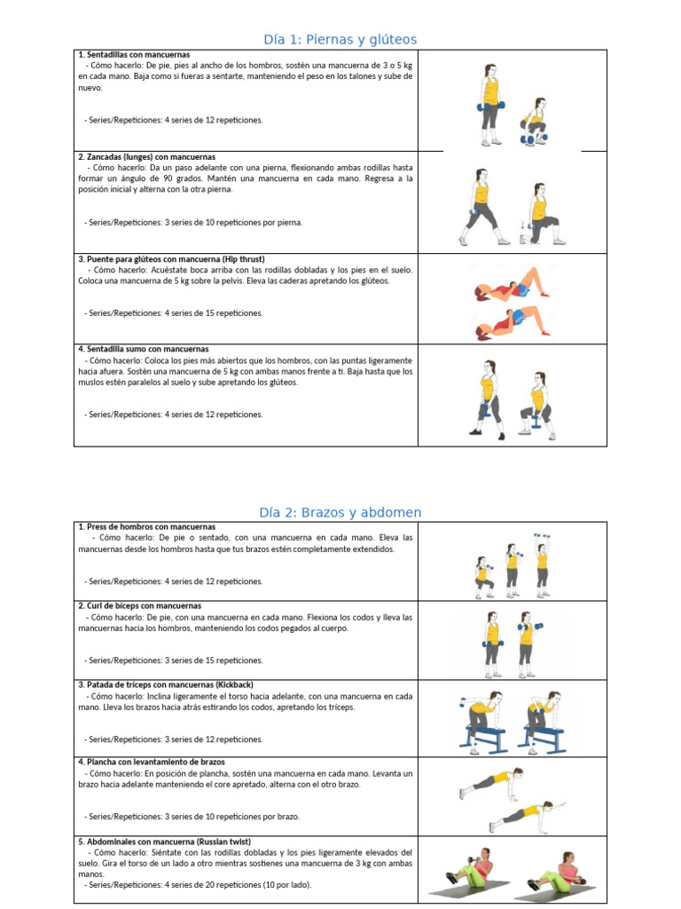 Rutina Semanal Workout | PDF