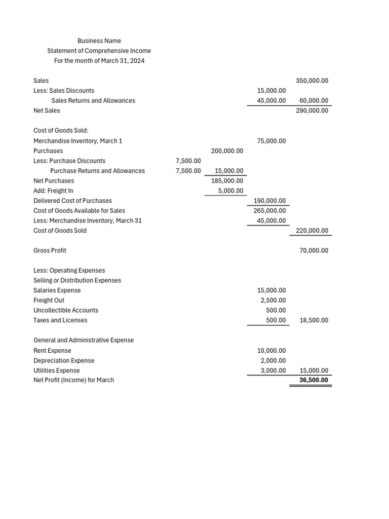 March 2024 Income Statement Summary | PDF