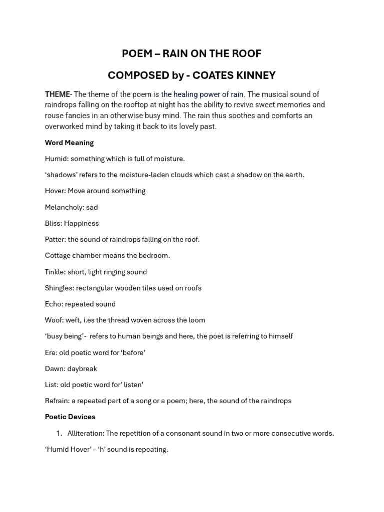 RAIN ON THE ROOF POEM ANALYSIS visual data 6