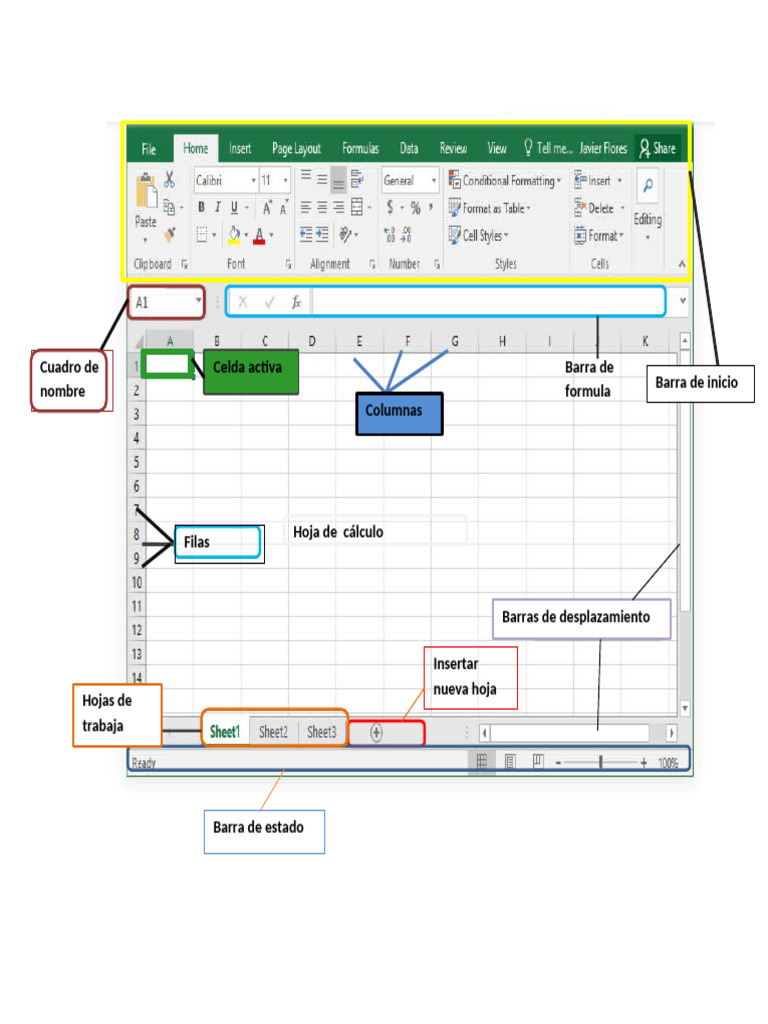 Pantalla de inicio de excel pdf